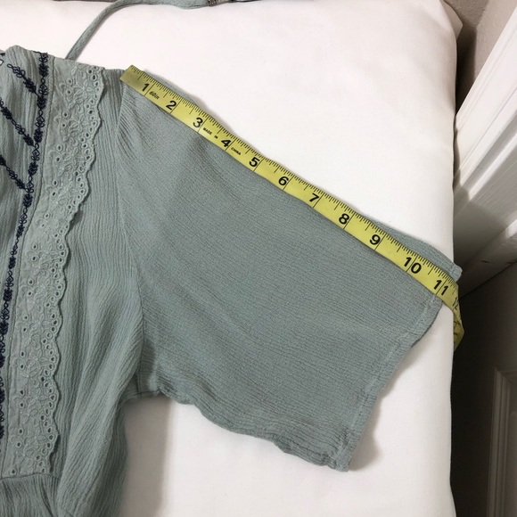 Artesia Top Womens Sage Green Embroidered Boho Flowy Short Sleeve Blouse L - Picture 12 of 14